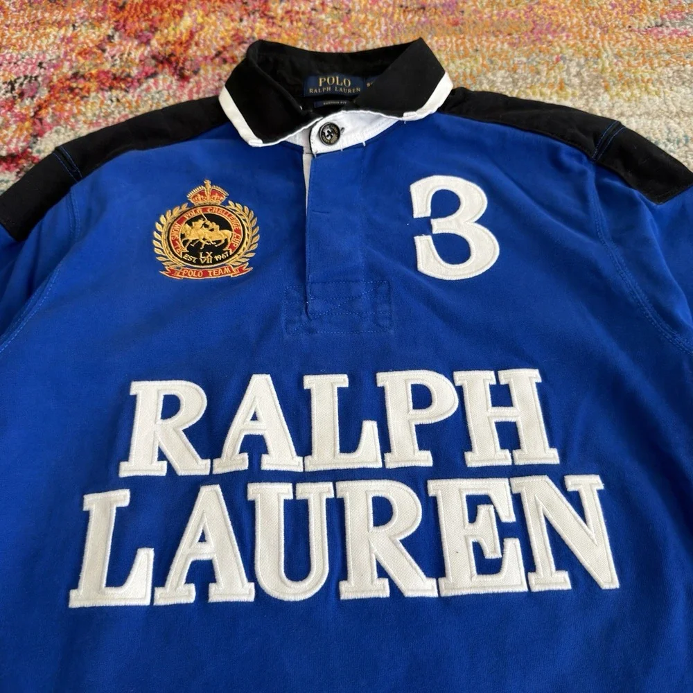 Polo Ralph Lauren Rugby Shirt Size S Snow Polo Challenge Cup #3 Custom Fit Embr